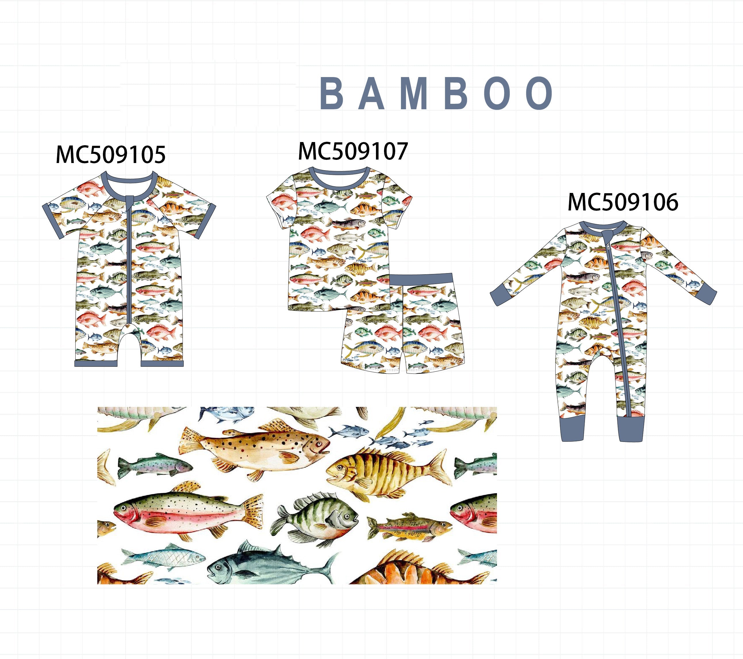 PO65 Navy fish print bamboo collection