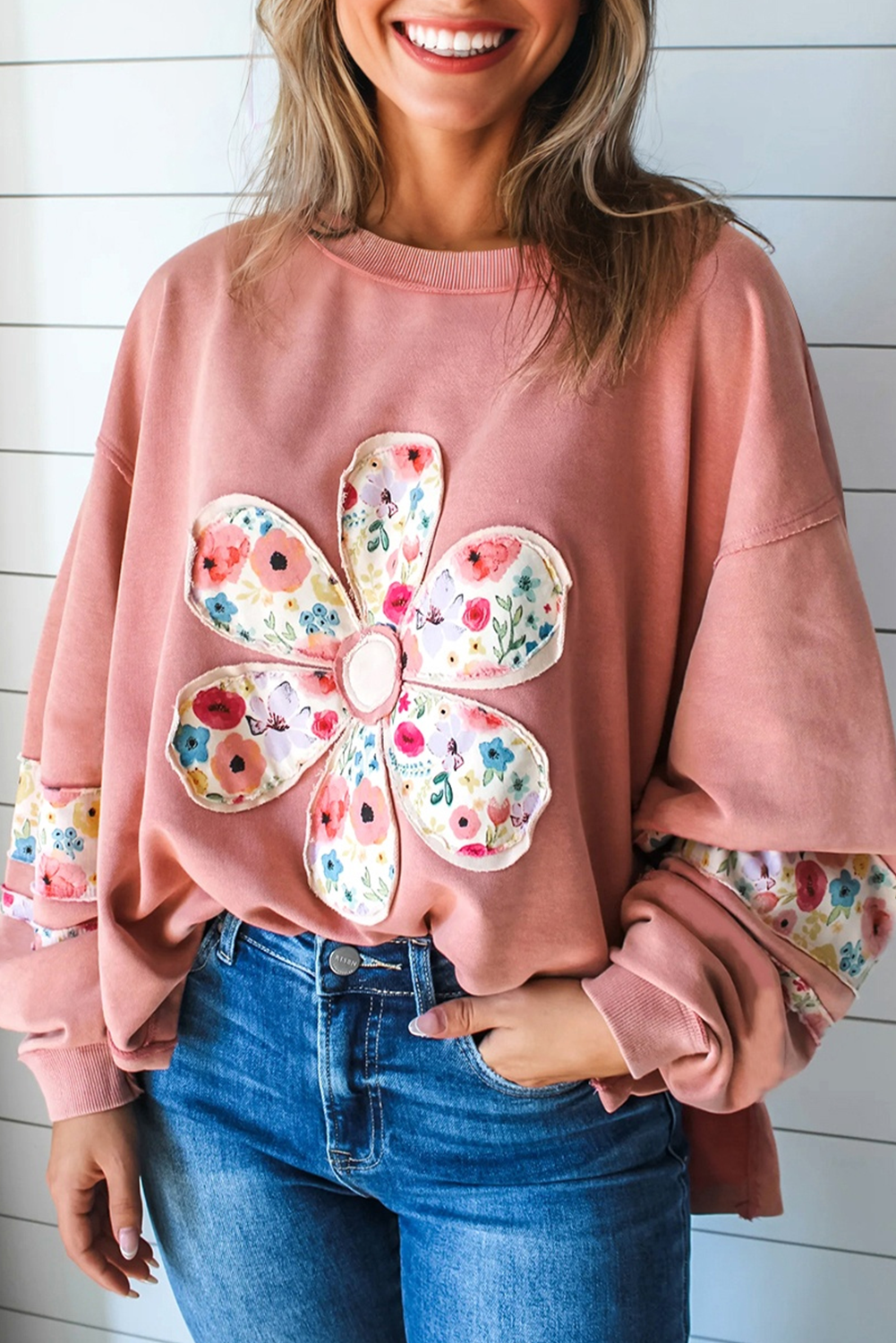 Peach Floral Applique Baggy Top RTS