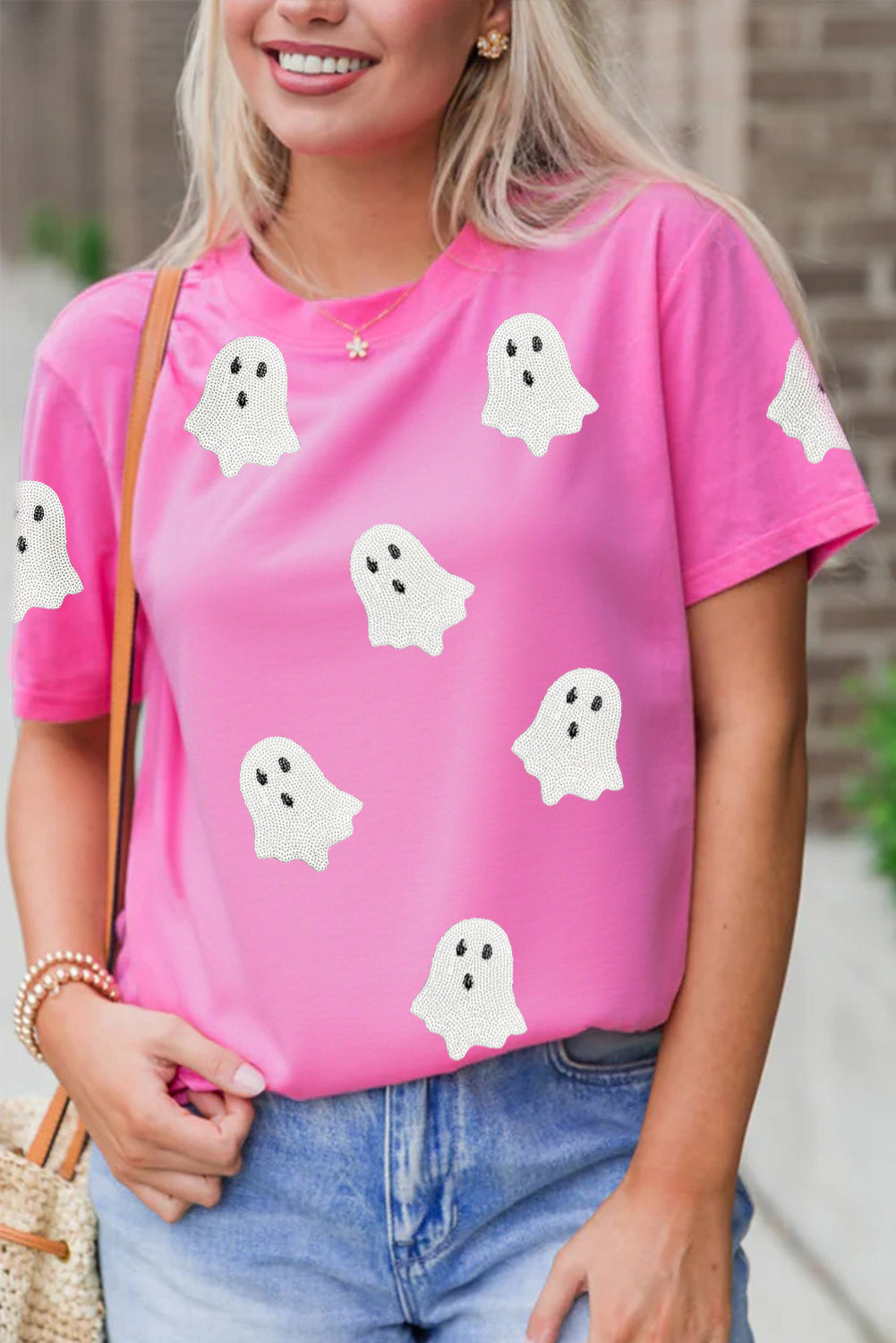 Pink Sequin Ghost Casual Top FB