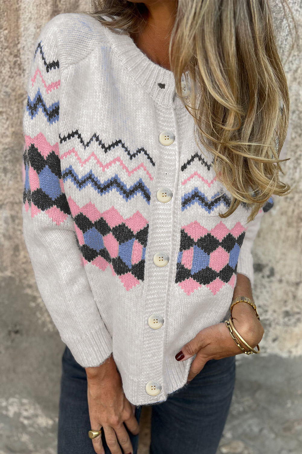 Pink Stripe Geometric Cardigan FB