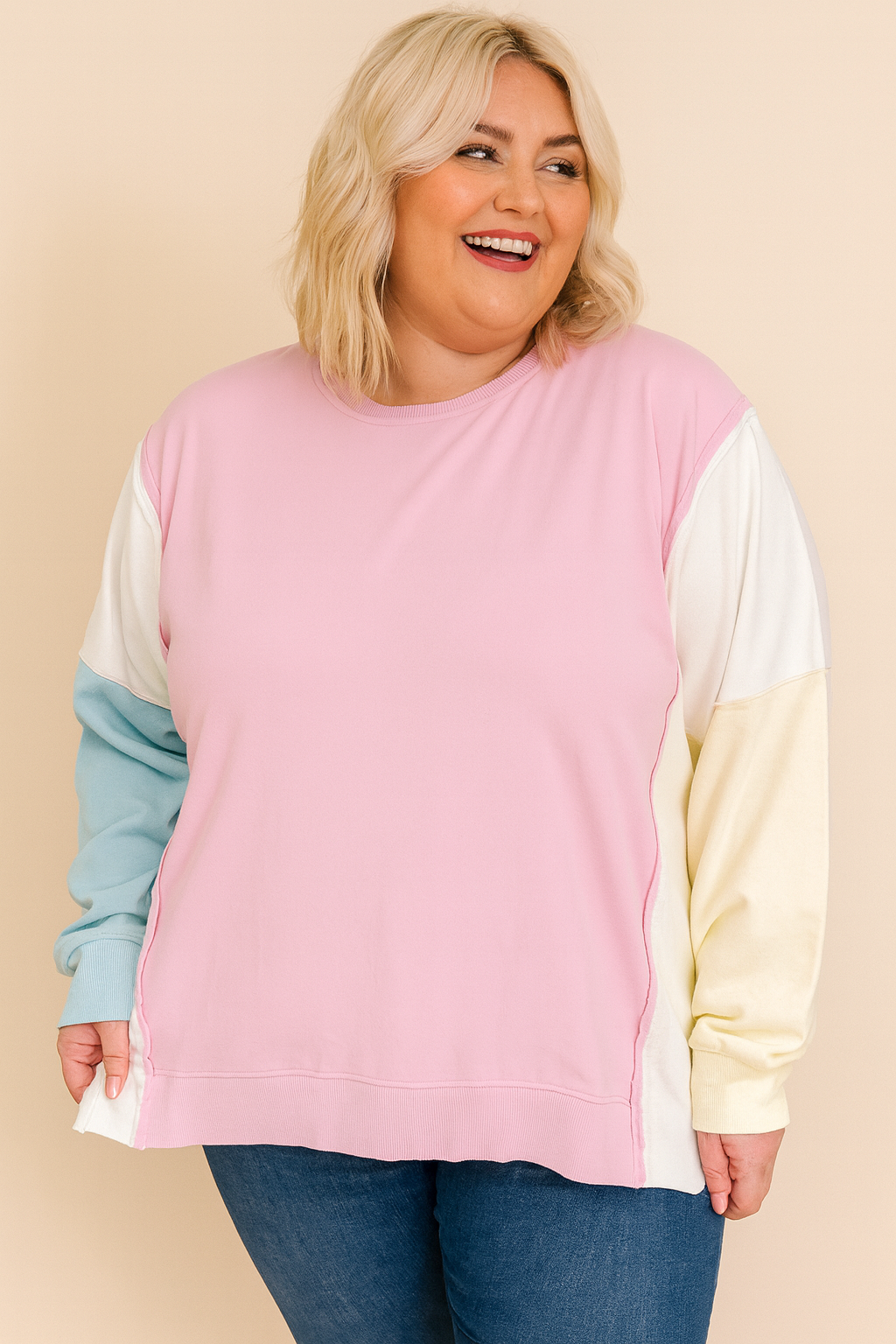 Pink Colorblock Plus Size Sweatshirt LT