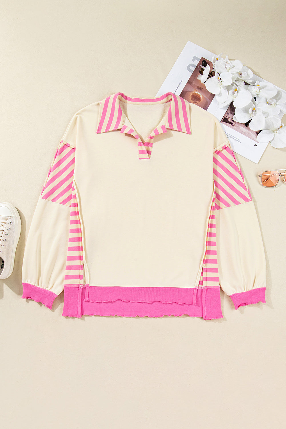 Pink Stripe Patchwork Plus Pullover September.