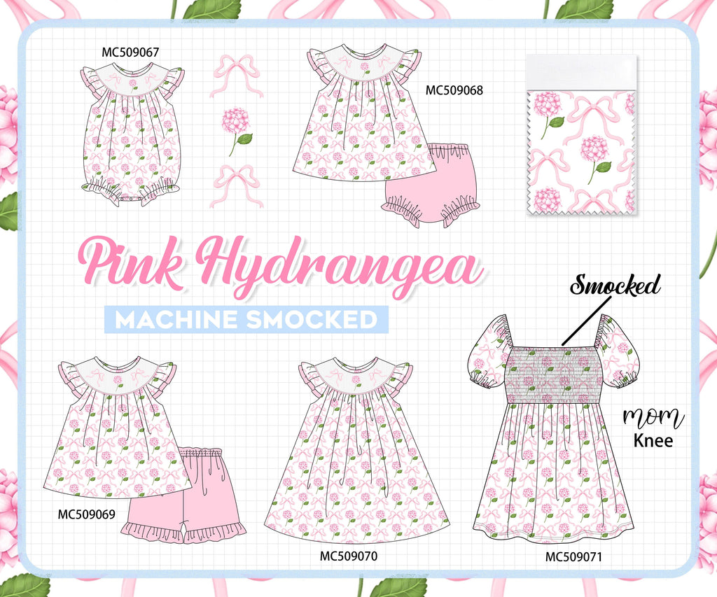 PO65 Pink bow hydrangea smocked collection