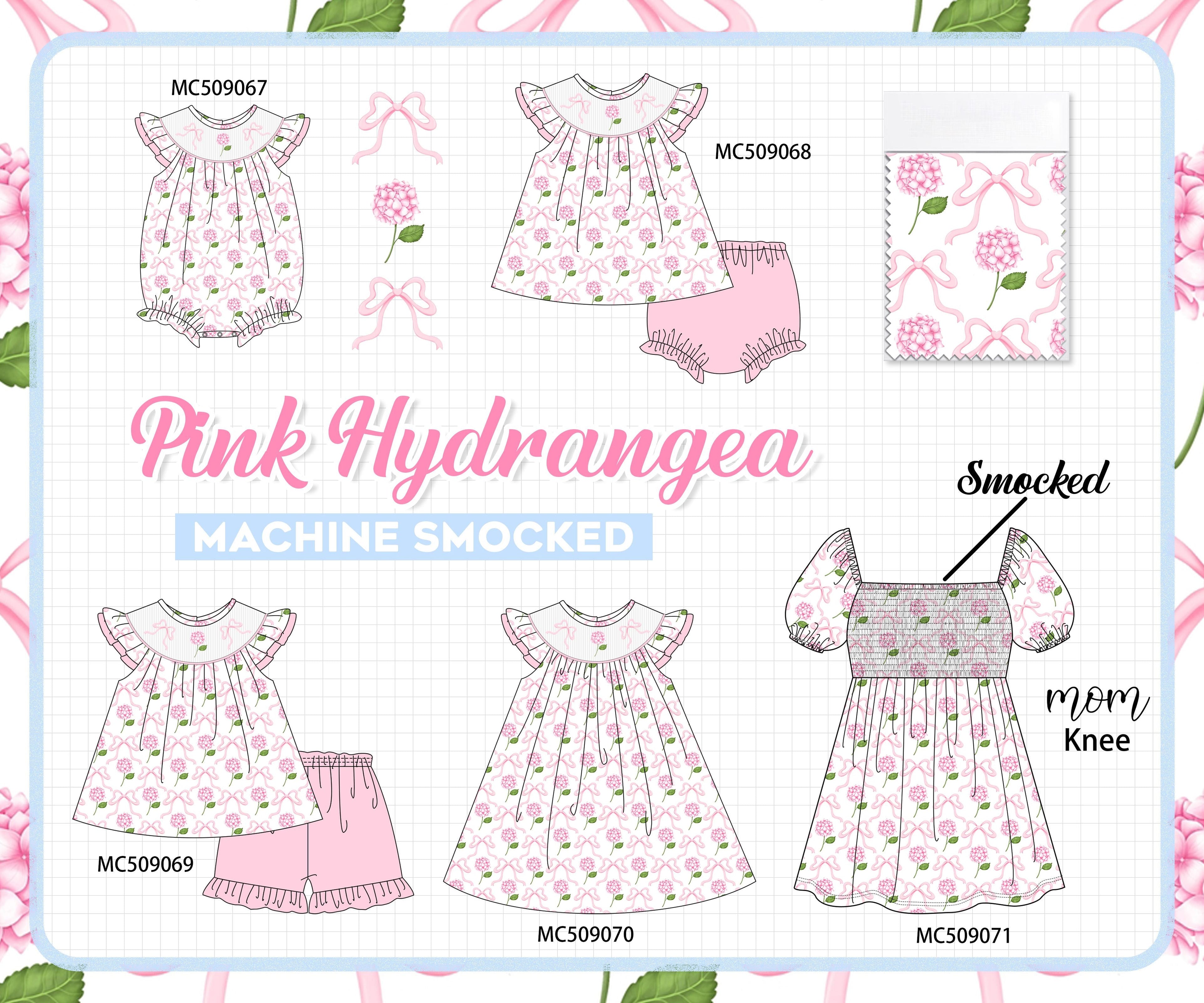PO65 Pink bow hydrangea smocked collection