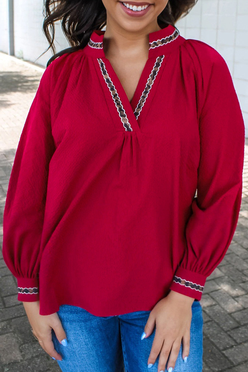 Red Leopard Trim Blouse FB