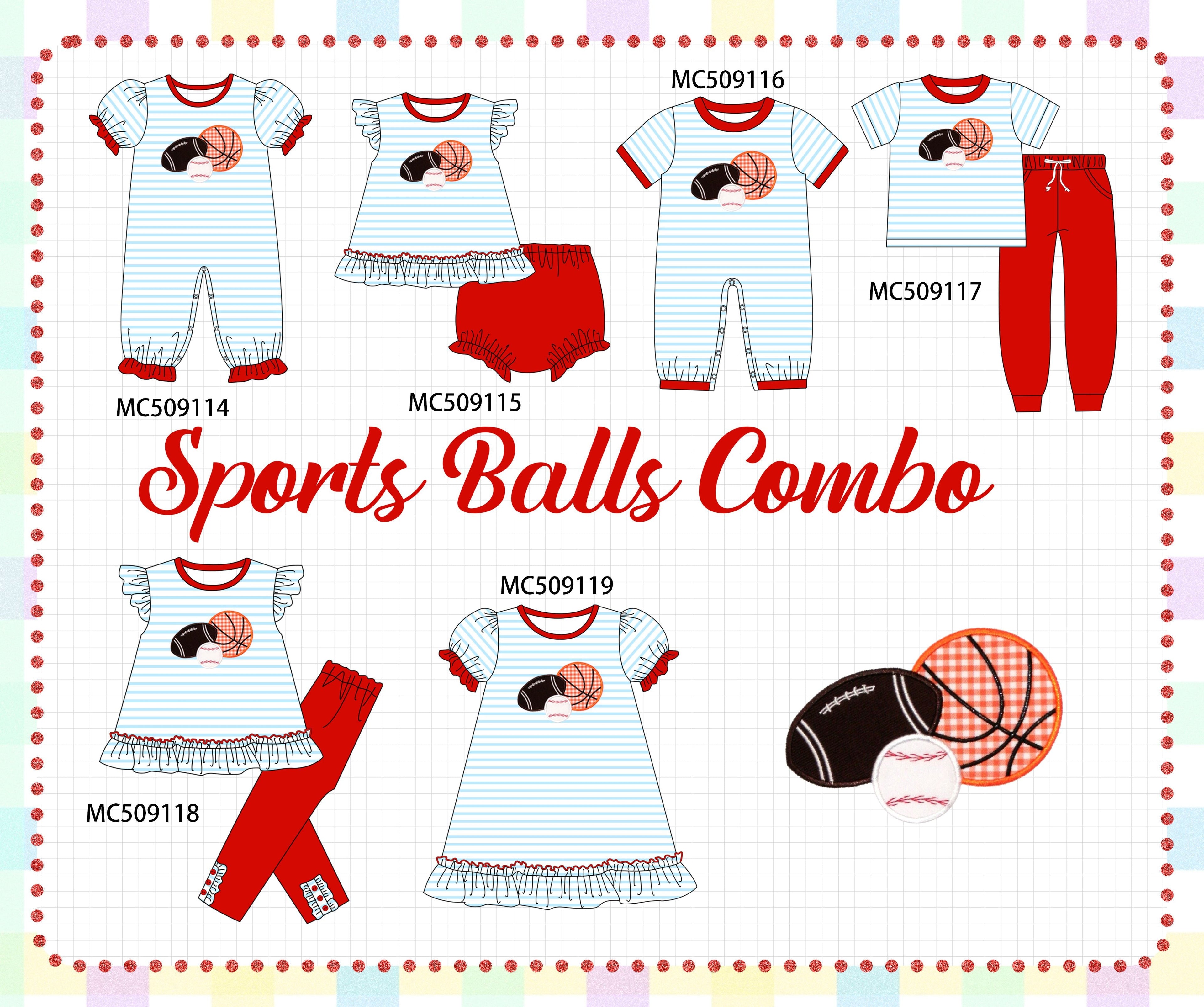 PO65 Red stripe sports ball applique collection