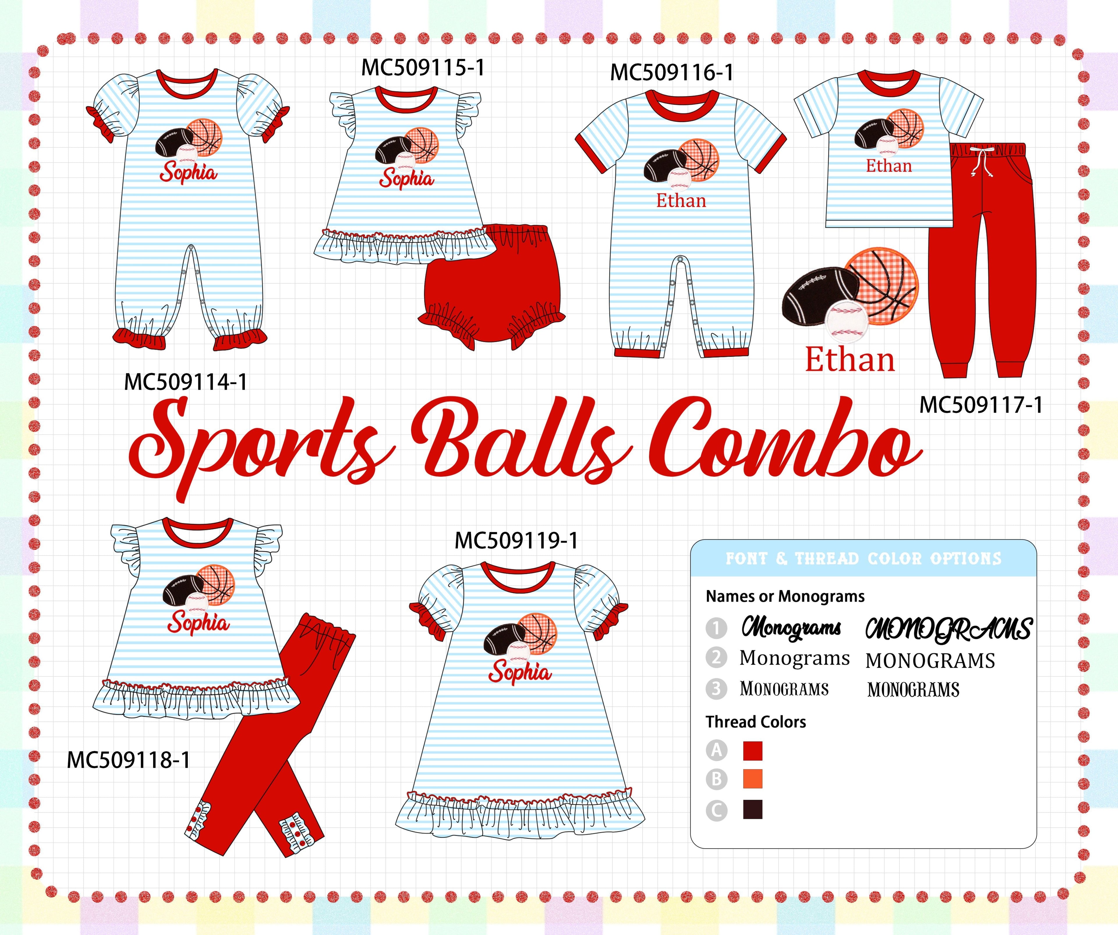 PO65 Red stripe sports ball monogram embroidery collection