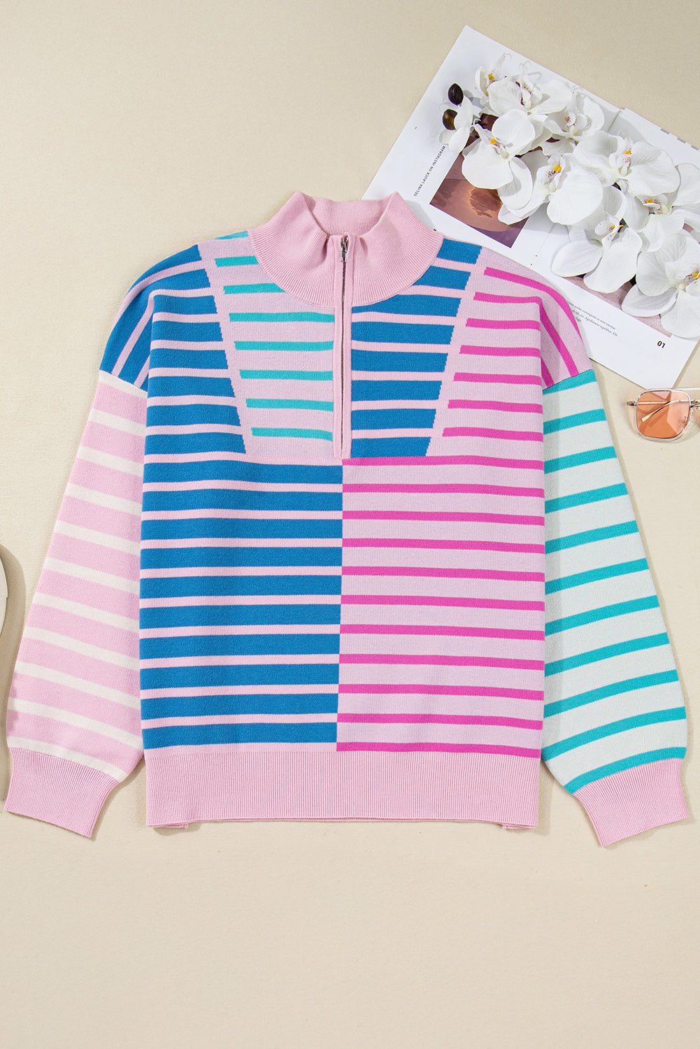 Striped Colorblock Plus Size Sweater LT