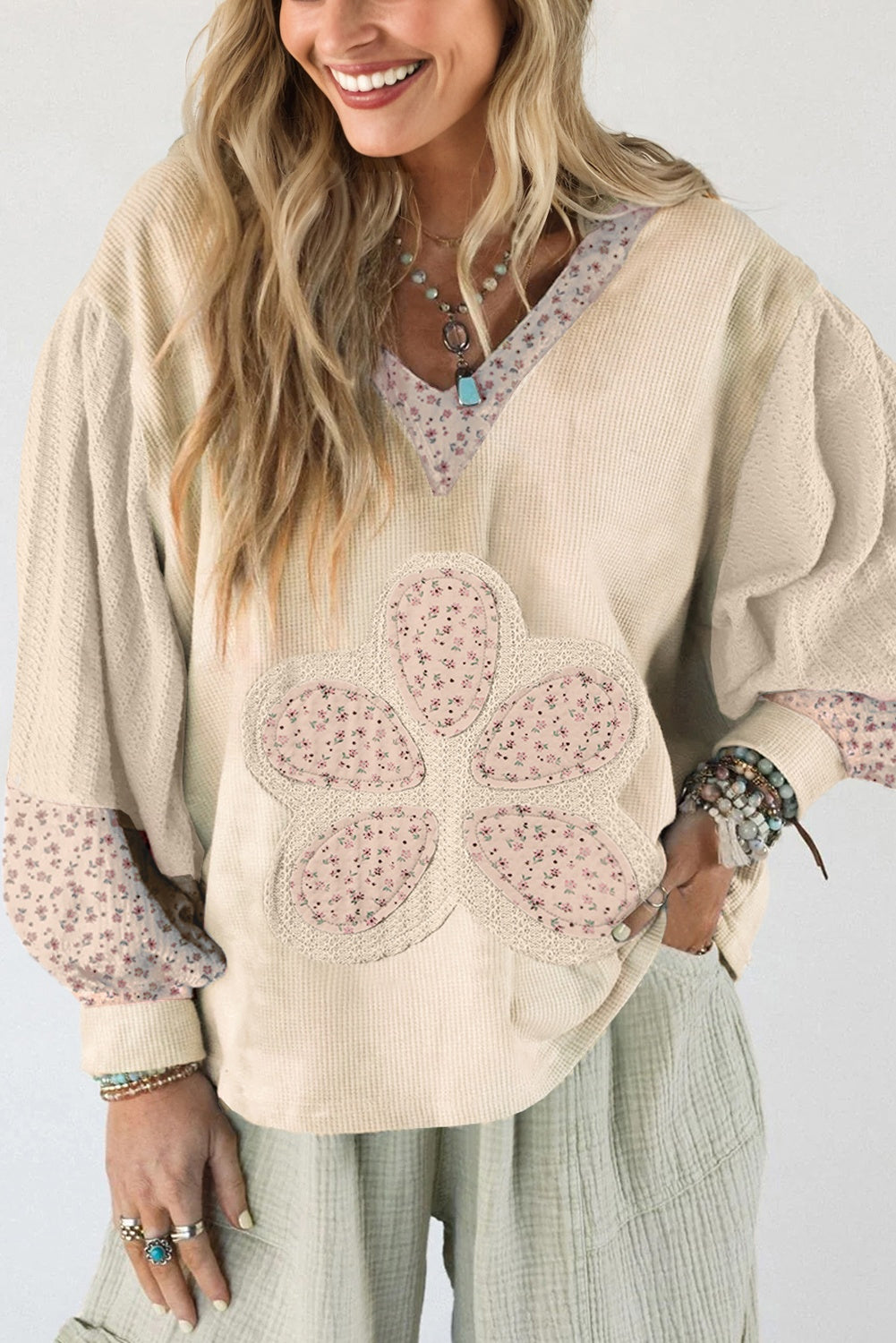 Floral Patched Hooded Top FB
