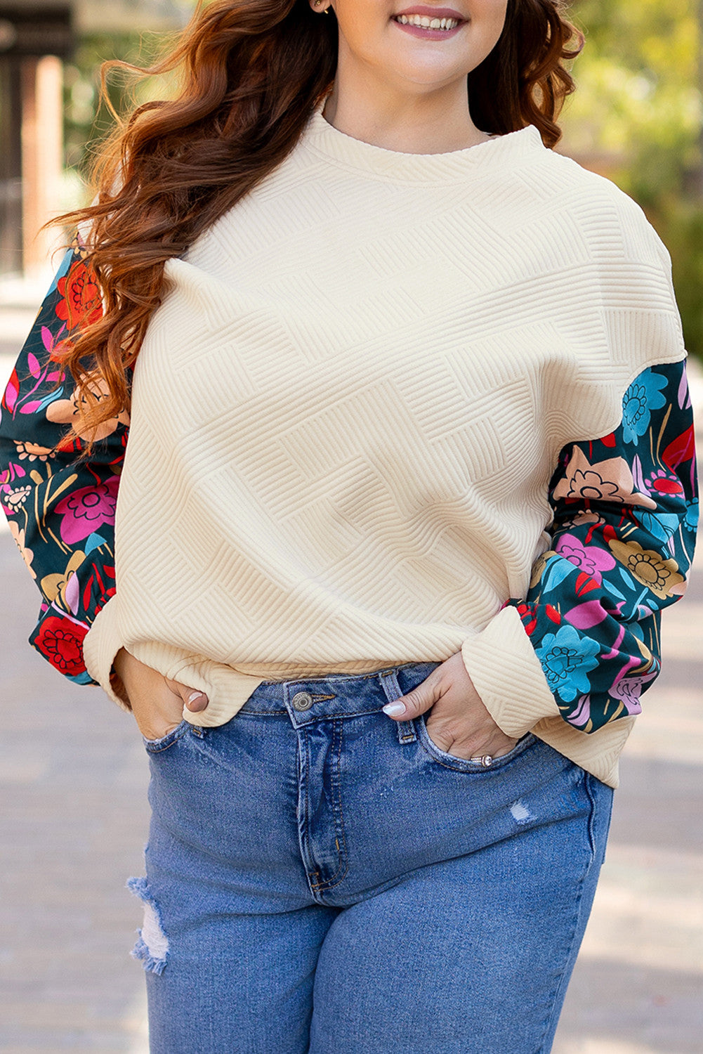 Floral Patchwork Plus Size Pullover FB