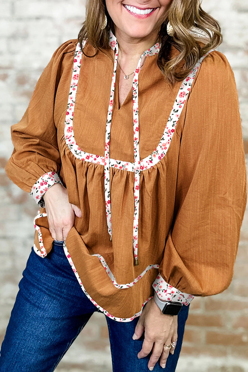 Straw Yellow Pleated Floral Blouse RTS